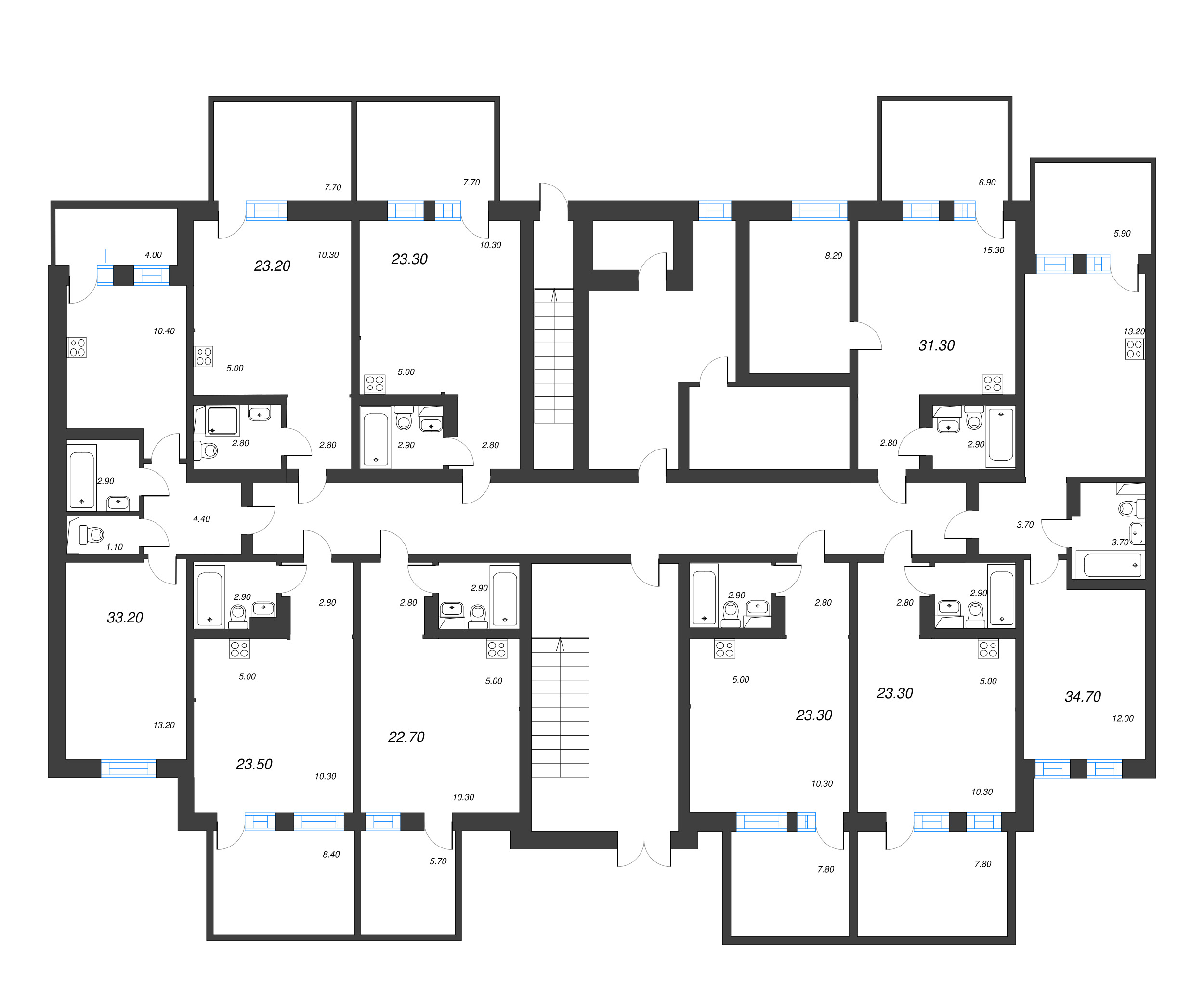 1-комнатная квартира, 33.2 м² в ЖК "ЭКО Квартал NEGA" - планировка этажа