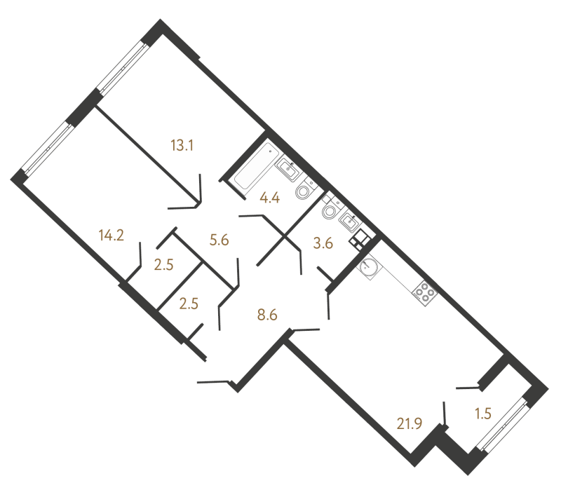 3-комнатная (Евро) квартира, 76.4 м² в ЖК "МИРЪ" - планировка, фото №1