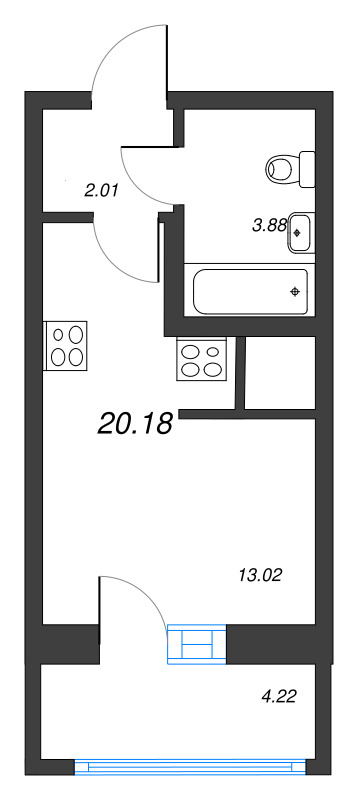 Квартира-студия, 20.18 м² в ЖК "Искра-Сити" - планировка, фото №1