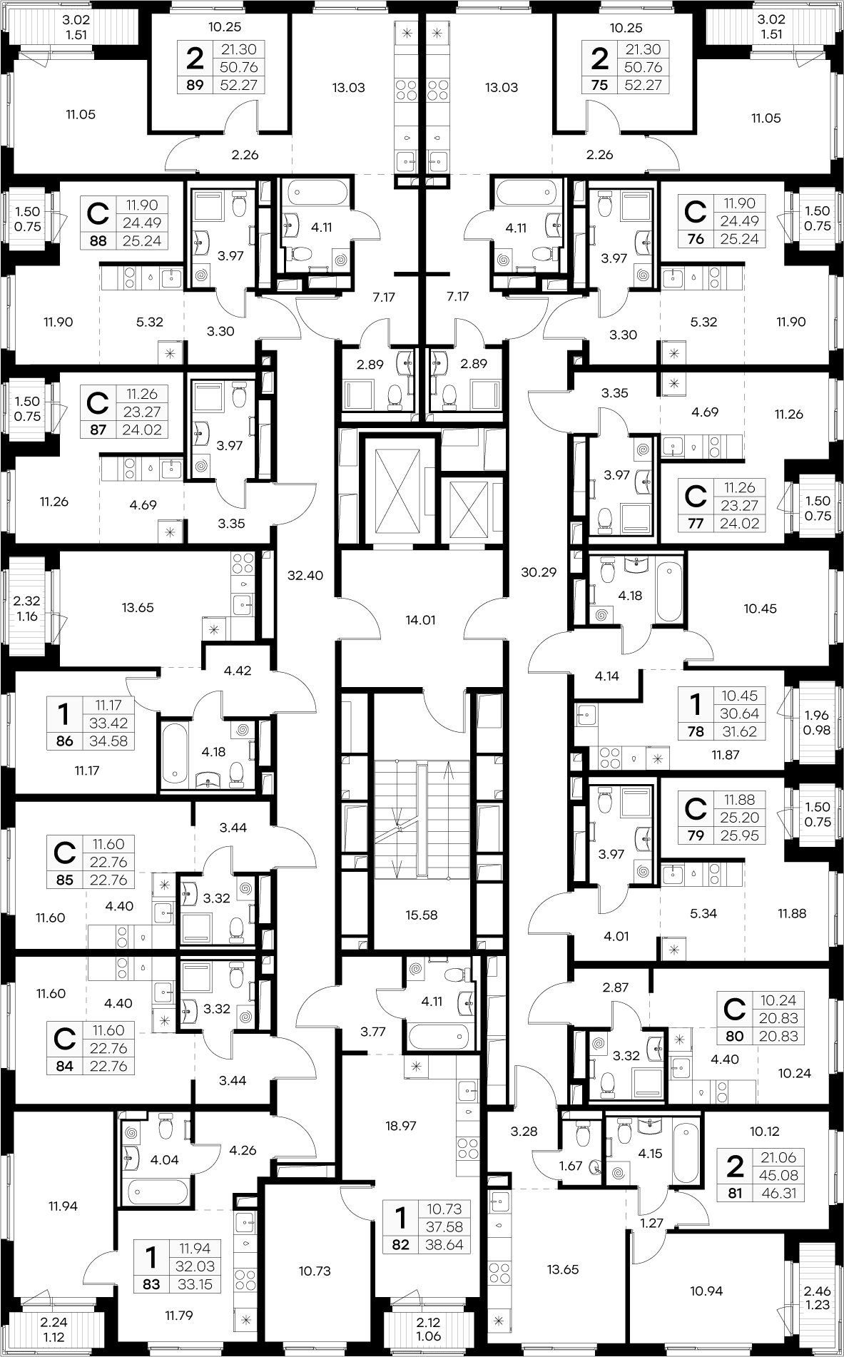 Квартира-студия, 22.76 м² в ЖК "GloraX Новоселье" - планировка этажа