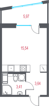 Квартира-студия, 24.38 м² в ЖК "Город-спутник Южный" - планировка, фото №1