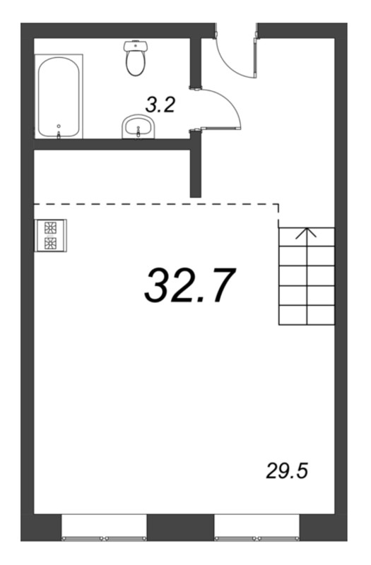 Квартира-студия, 32.7 м² - планировка, фото №1