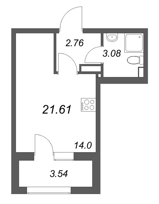 Квартира-студия, 21.61 м² в ЖК "Гранат" - планировка, фото №1