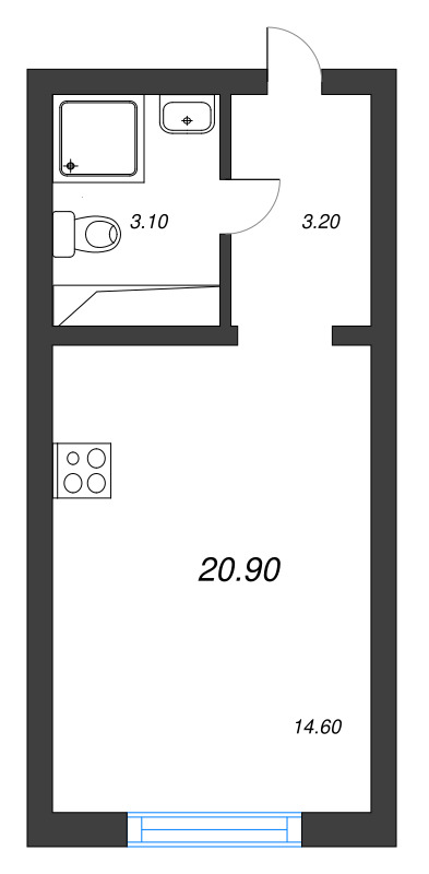 Квартира-студия, 20.9 м² в ЖК "Ручьи" - планировка, фото №1