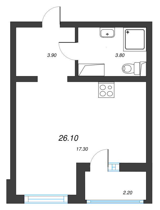 Квартира-студия, 26.1 м² в ЖК "Цветной город" - планировка, фото №1