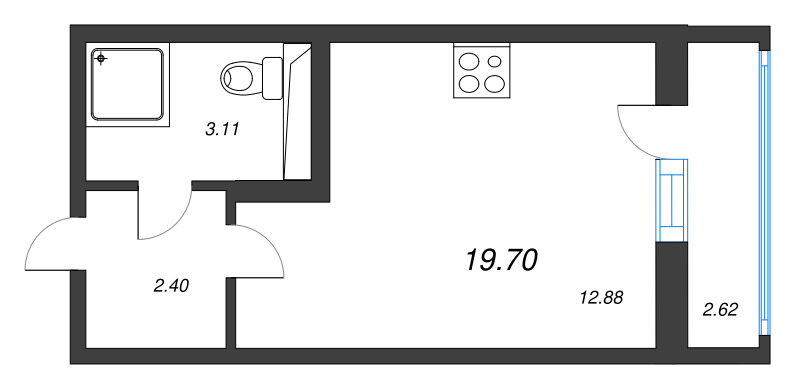 Квартира-студия, 19.7 м² в ЖК "Кинопарк" - планировка, фото №1