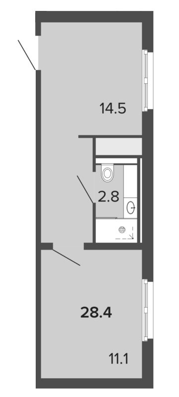 1-комнатная квартира, 28.3 м² - планировка, фото №1