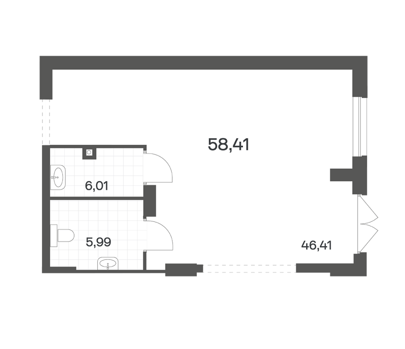 Помещение, 58.41 м² в ЖК "Речной квартал" - планировка, фото №1