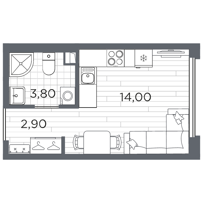 Квартира-студия, 21.5 м² в ЖК "Плюс Пулковский" - планировка, фото №1
