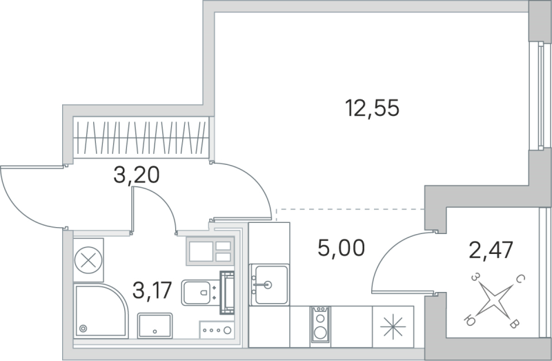 Квартира-студия, 23.92 м² в ЖК "Любоград" - планировка, фото №1