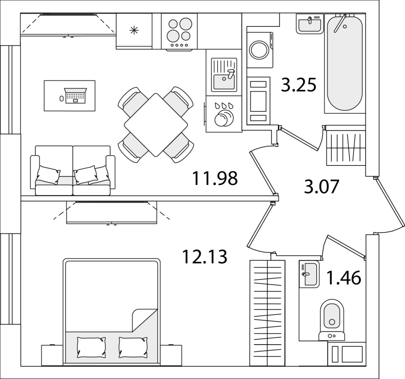 1-комнатная квартира, 31.89 м² в ЖК "Кинопарк" - планировка, фото №1