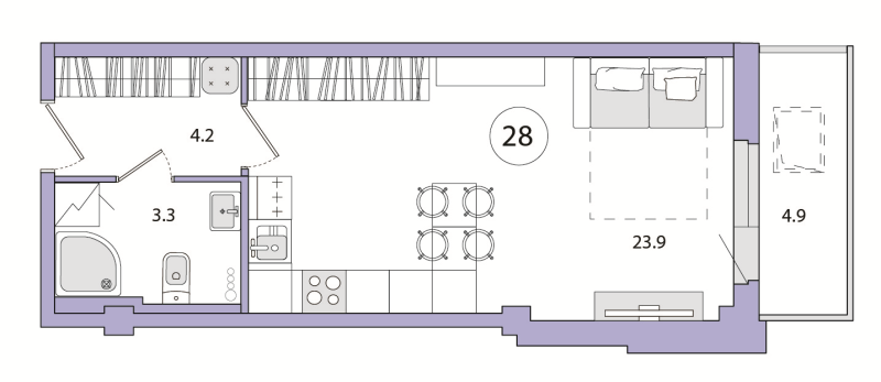 Квартира-студия, 36.3 м² в ЖК "Odoevskij 17" - планировка, фото №1