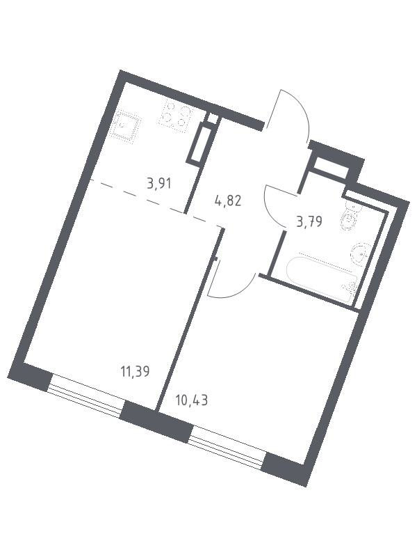 2-комнатная (Евро) квартира, 34.34 м² - планировка, фото №1