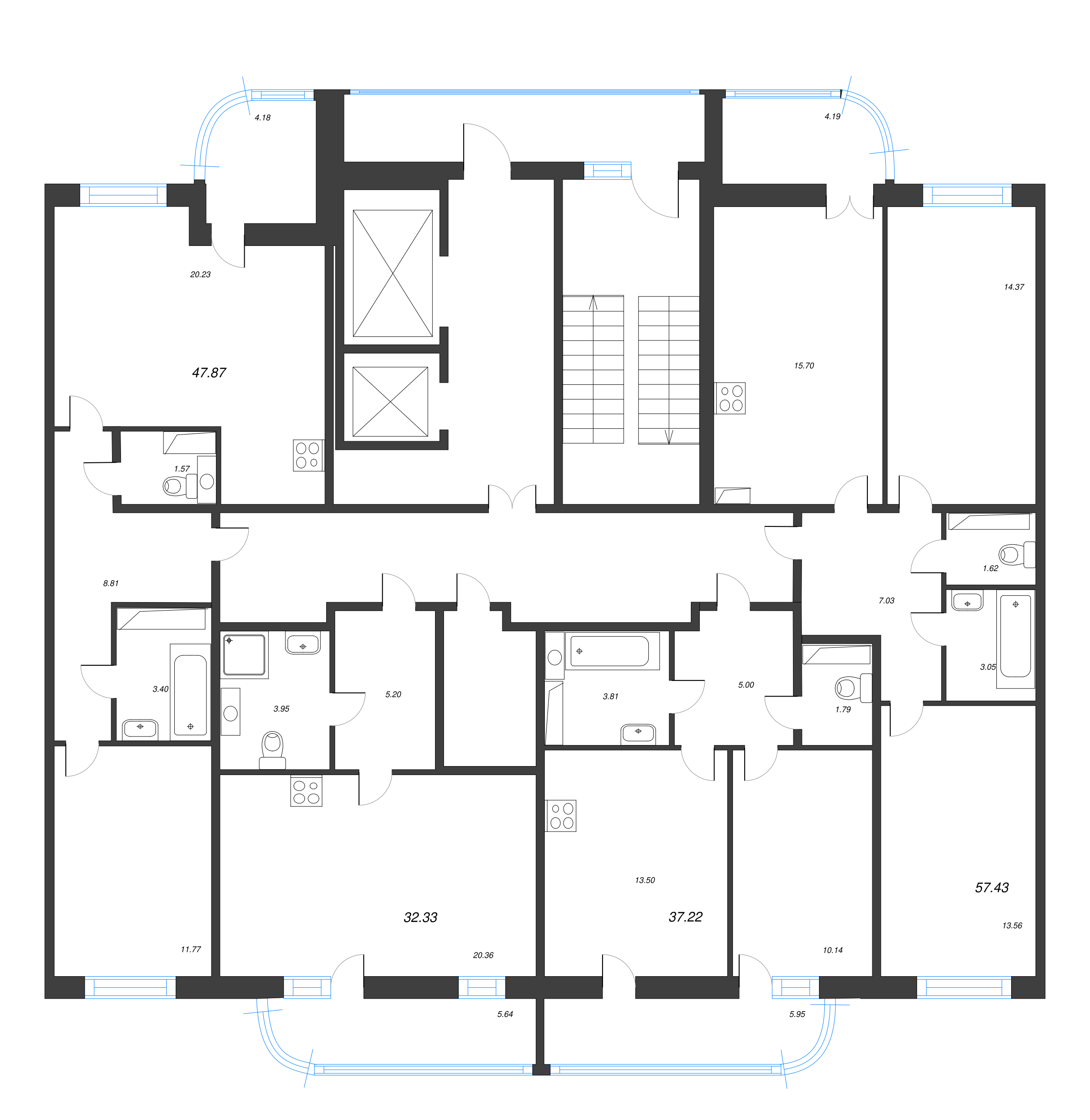 2-комнатная (Евро) квартира, 37.22 м² - планировка этажа