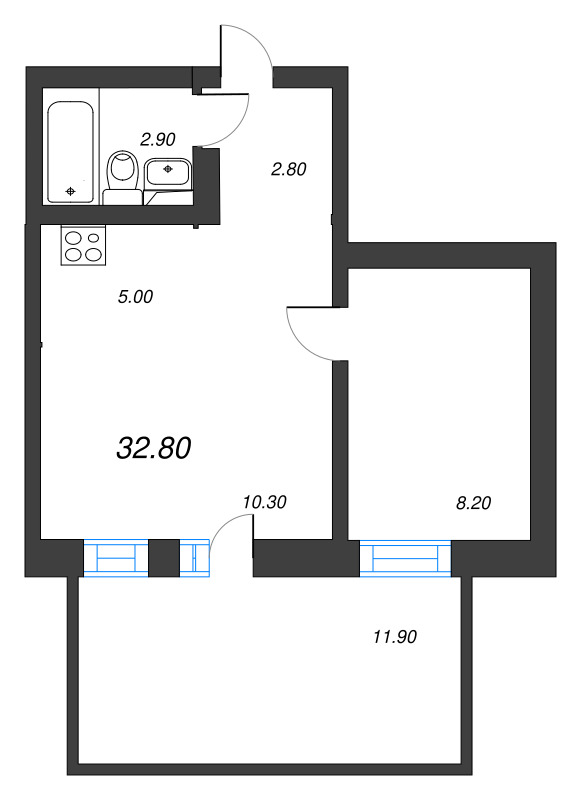 2-комнатная (Евро) квартира, 32.8 м² в ЖК "ЭКО Квартал NEGA" - планировка, фото №1