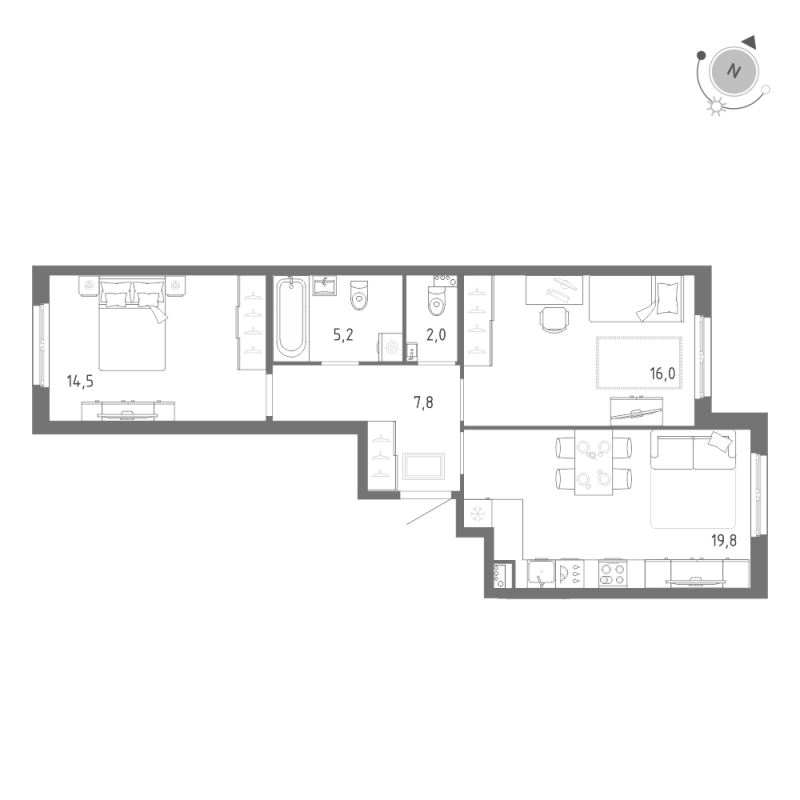 3-комнатная (Евро) квартира, 65.3 м² в ЖК "Клюква.Парк" - планировка, фото №1