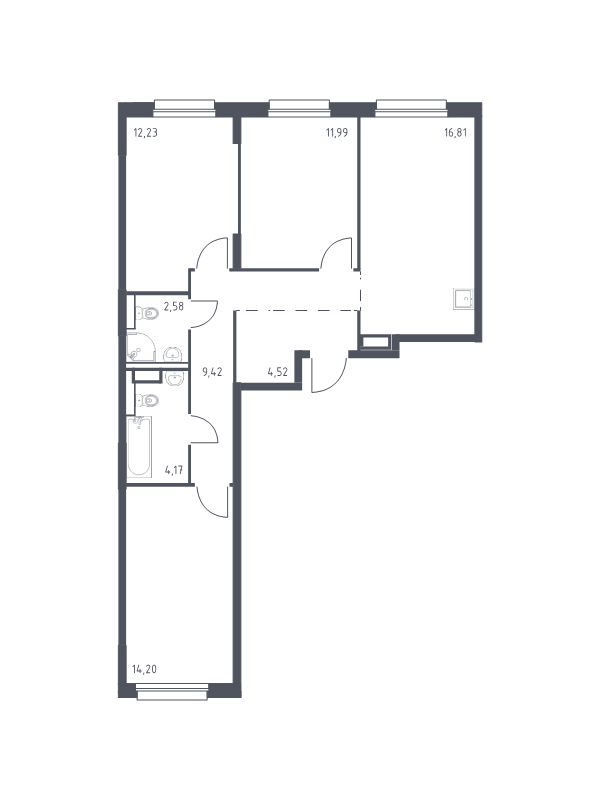 4-комнатная (Евро) квартира, 75.92 м² в ЖК "Новые Лаврики" - планировка, фото №1