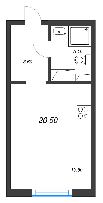 Квартира-студия, 20.5 м² - планировка, фото №1