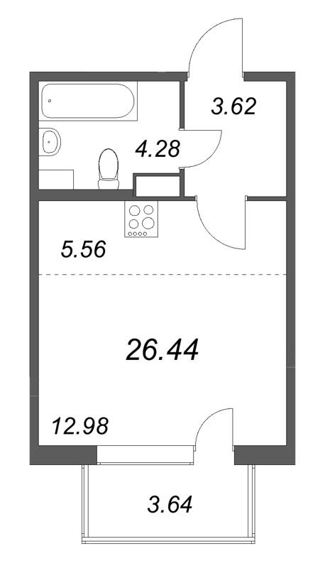 Квартира-студия, 26.44 м² в ЖК "ЮгТаун" - планировка, фото №1
