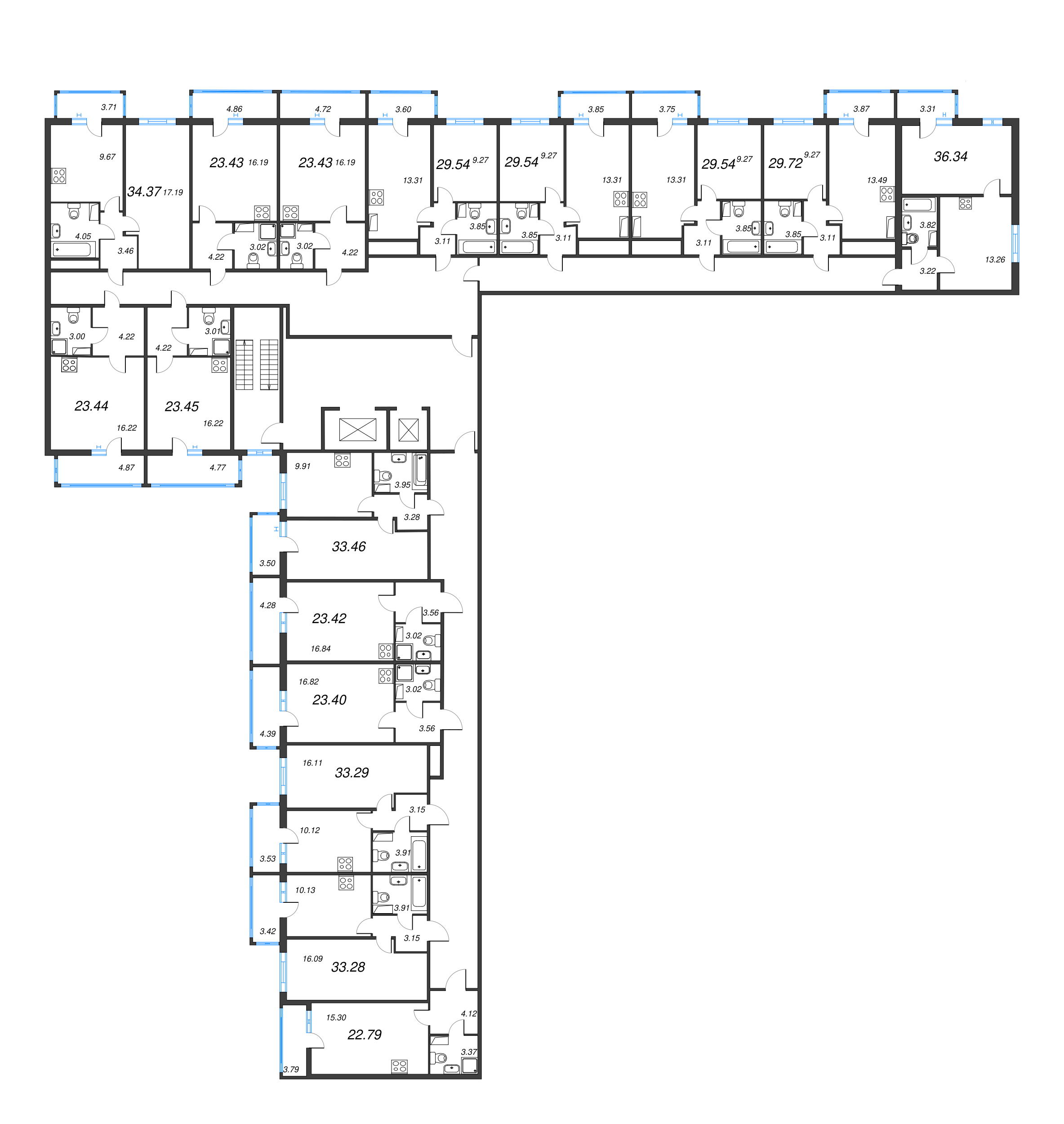 Квартира-студия, 23.45 м² в ЖК "Полис ЛАВрики" - планировка этажа