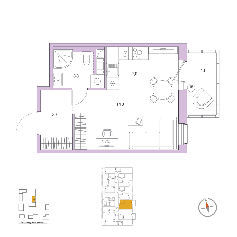 Квартира-студия, 29.2 м² в ЖК "Янила Форест" - планировка, фото №1