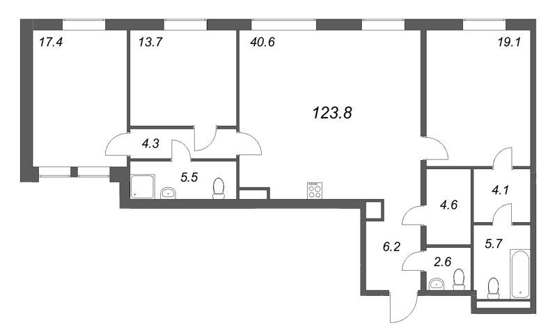 4-комнатная (Евро) квартира, 123.8 м² в ЖК "Коллекционер" - планировка, фото №1
