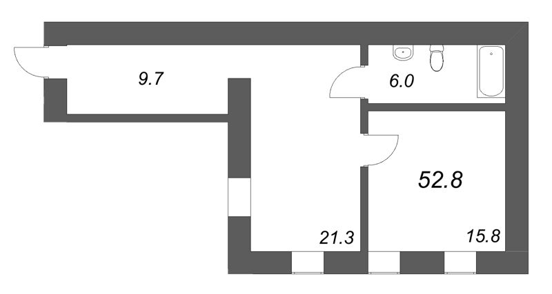 2-комнатная (Евро) квартира, 52.8 м² в ЖК "Дом купца Злобина" - планировка, фото №1
