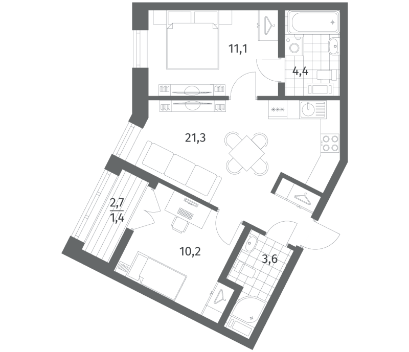 2-комнатная квартира, 51.94 м² в ЖК "NewПитер 2.0" - планировка, фото №1