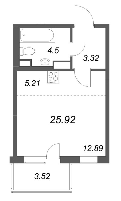 Квартира-студия, 25.92 м² в ЖК "ЮгТаун" - планировка, фото №1