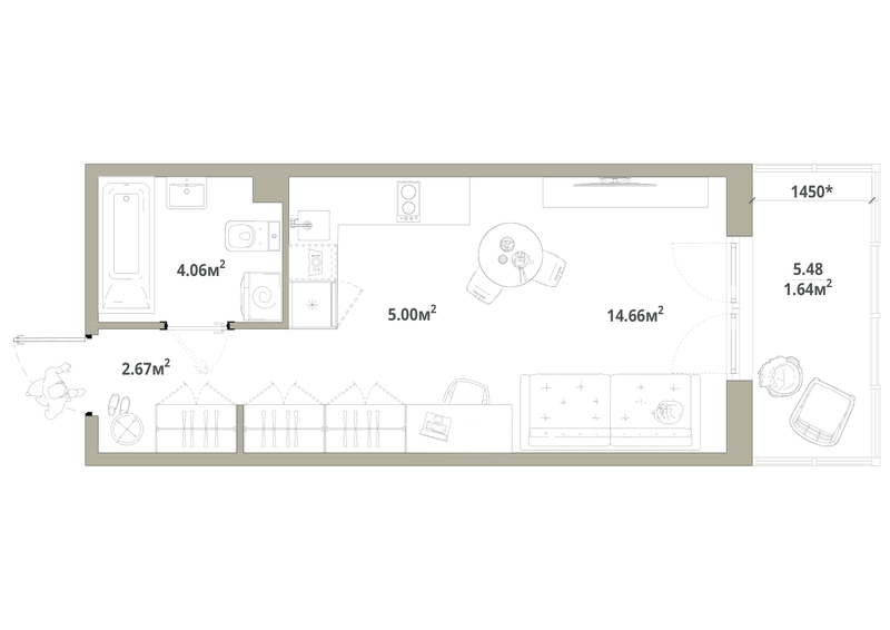 Квартира-студия, 28.03 м² в ЖК "Тишин" - планировка, фото №1