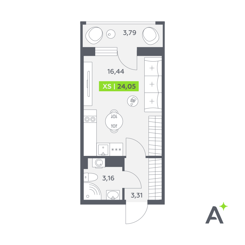 Квартира-студия, 24.05 м² в ЖК "Аквилон РекаПарк" - планировка, фото №1