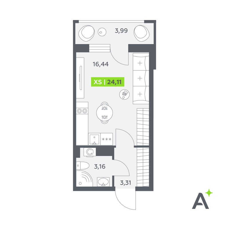Квартира-студия, 24.11 м² в ЖК "Аквилон РекаПарк" - планировка, фото №1