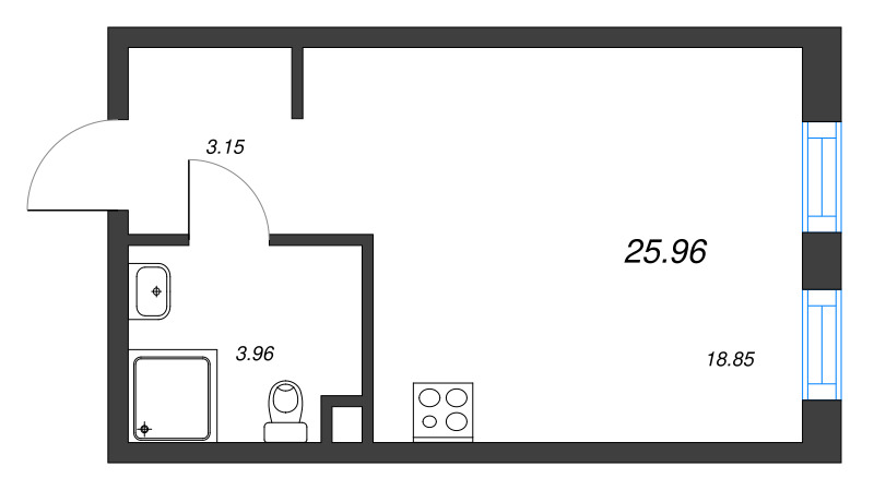 Квартира-студия, 25.96 м² в ЖК "Zoom на Неве" - планировка, фото №1