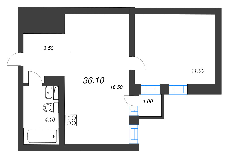 2-комнатная (Евро) квартира, 35.4 м² в ЖК "Эко Квартал Нега" - планировка, фото №1