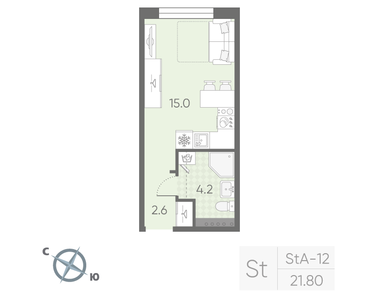 Квартира-студия, 21.8 м² в ЖК "Пулково Lake" - планировка, фото №1