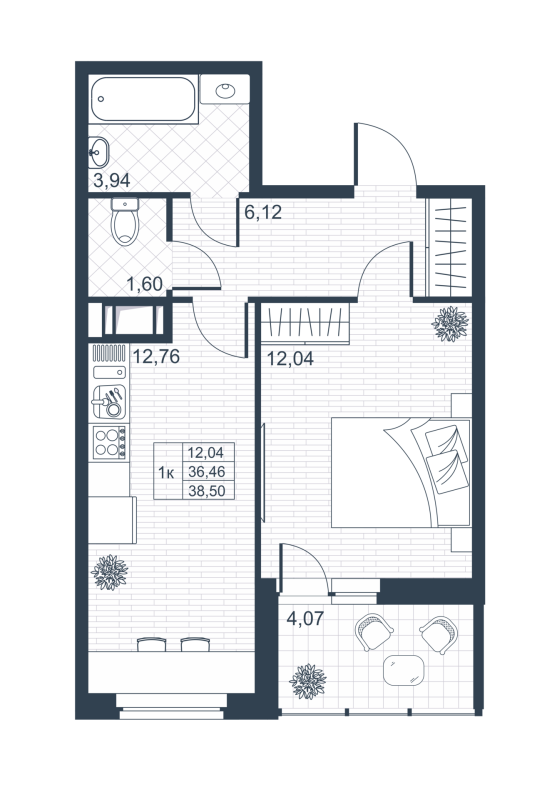1-комнатная квартира, 36.2 м² в ЖК "Ново-Антропшино" - планировка, фото №1