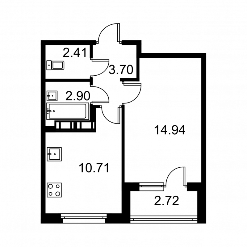 1-комнатная квартира, 36.02 м² в ЖК "Квартал Заречье" - планировка, фото №1