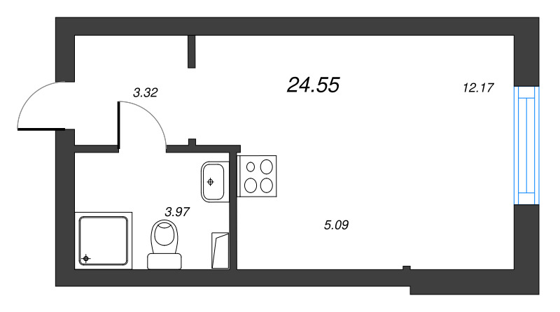 Квартира-студия, 24.55 м² - планировка, фото №1
