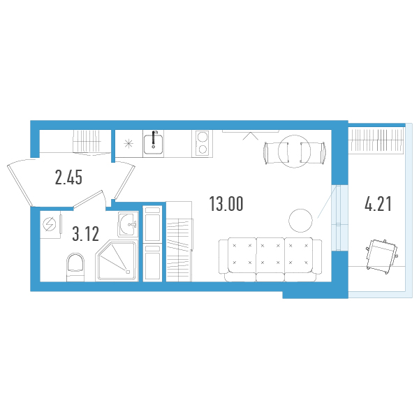 Квартира-студия, 19.83 м² в ЖК "AEROCITY" - планировка, фото №1