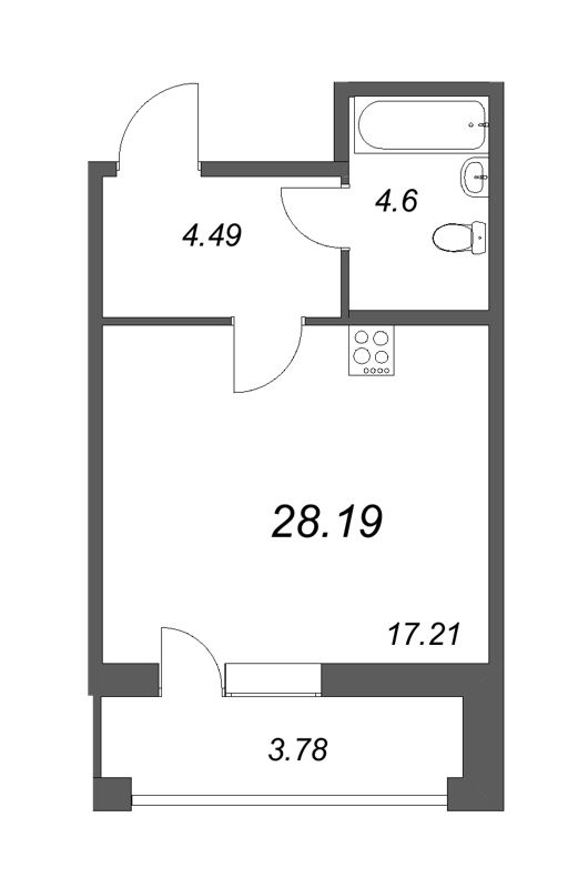 Квартира-студия, 28.19 м² - планировка, фото №1