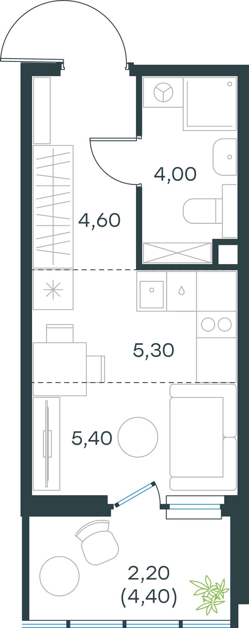 Квартира-студия, 21.5 м² в ЖК "Левел Мечникова" - планировка, фото №1