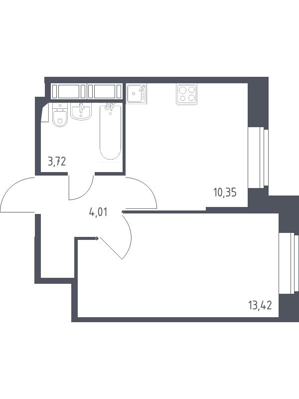 1-комнатная квартира, 31.5 м² - планировка, фото №1