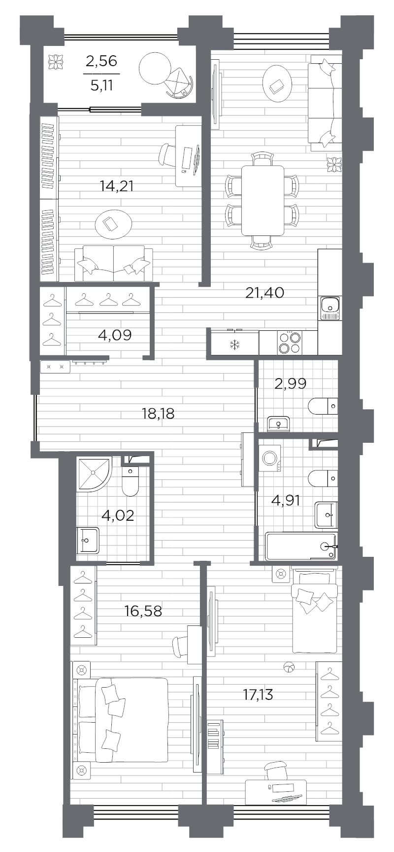 4-комнатная (Евро) квартира, 106.07 м² в ЖК "Ассамблея" - планировка, фото №1