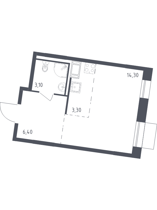 Квартира-студия, 27.1 м² в ЖК "Курортный Квартал" - планировка, фото №1