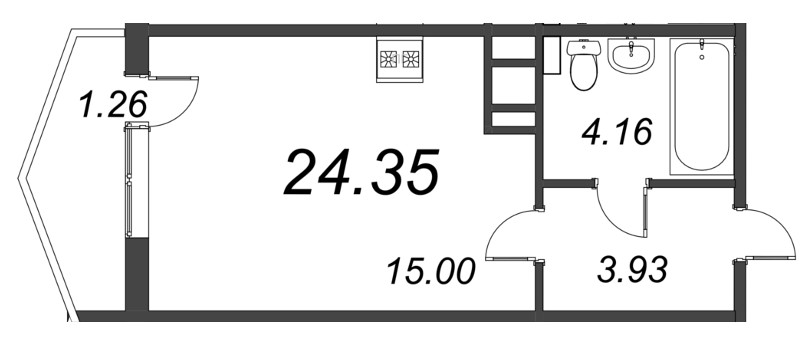 Квартира-студия, 24.8 м² в ЖК "Ювента" - планировка, фото №1