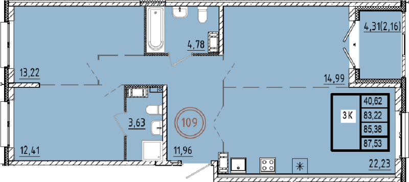 4-комнатная (Евро) квартира, 83.22 м² в ЖК "Образцовый квартал 9.1" - планировка, фото №1