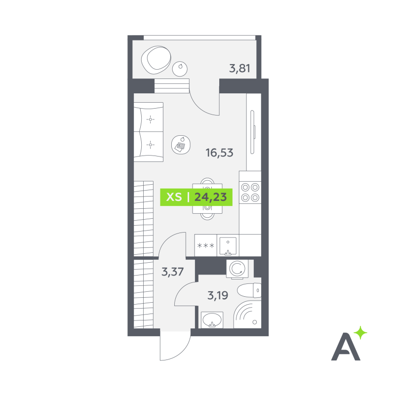 Квартира-студия, 24.23 м² в ЖК "Аквилон РекаПарк" - планировка, фото №1