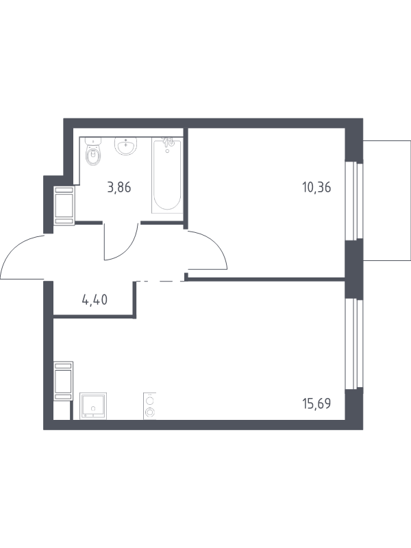 2-комнатная (Евро) квартира, 34.31 м² - планировка, фото №1