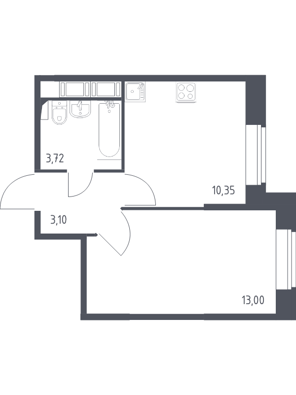 1-комнатная квартира, 30.1 м² - планировка, фото №1