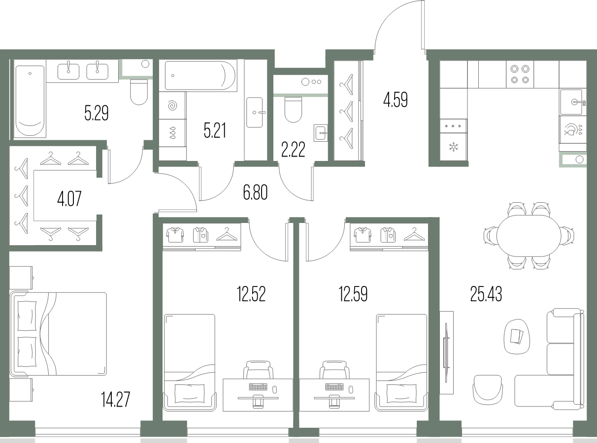 4-комнатная (Евро) квартира, 92.99 м² в ЖК "Легенда у моря" - планировка, фото №1